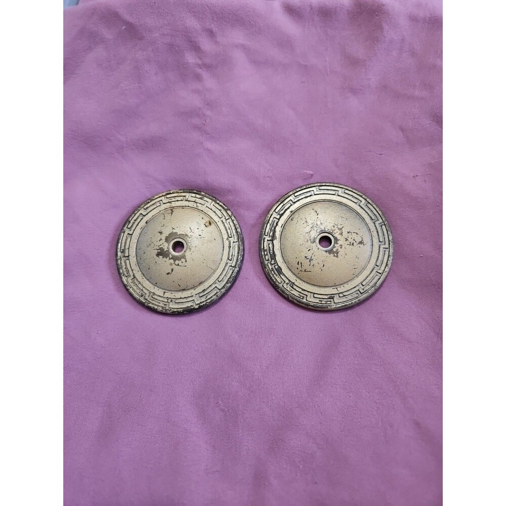 #156 Allison Japan Grecian Door Knob Backplate Brass On Zinc 2.5” Lot of 2